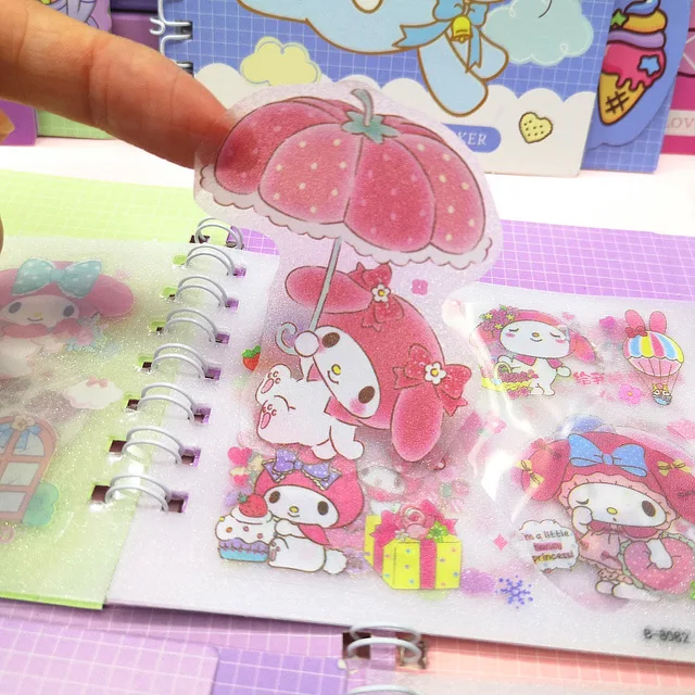 20/40pcs Sanrio Sticker Coil Book Hello Kitty Kuromi My Melody Diy Hand Account Decorative Scrapbook Stationery School Supplies 3