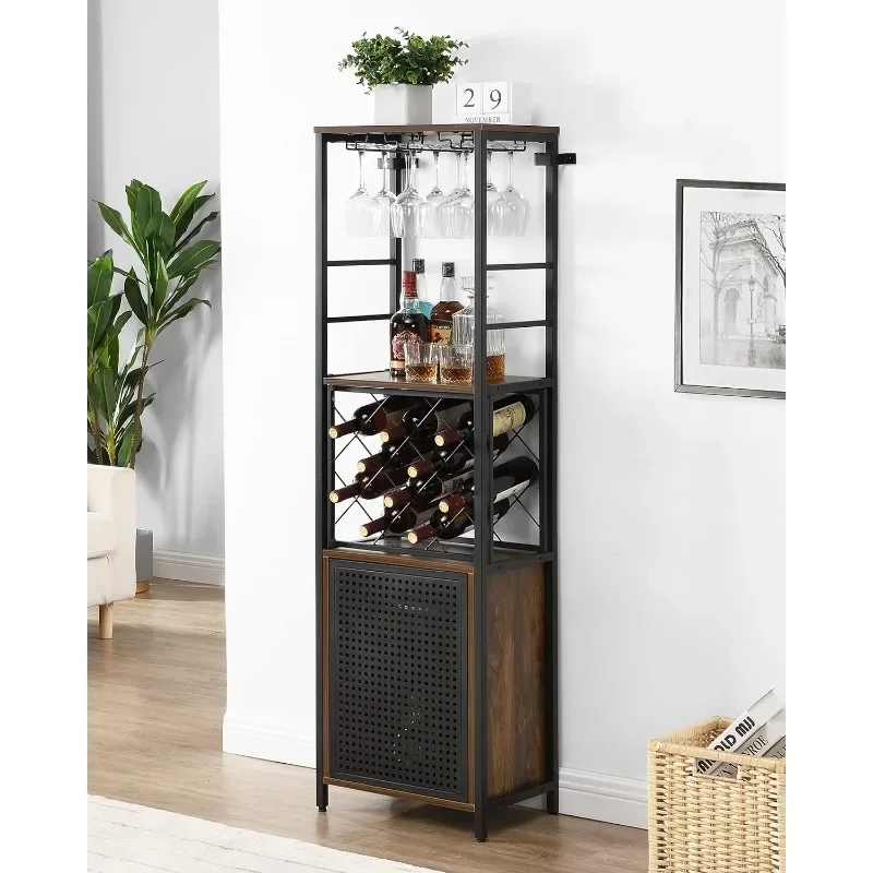 FURNITURE Wine Bar Cabinet for Liquor and Glass, Free Standing Rack, , Floor with Adjustable
