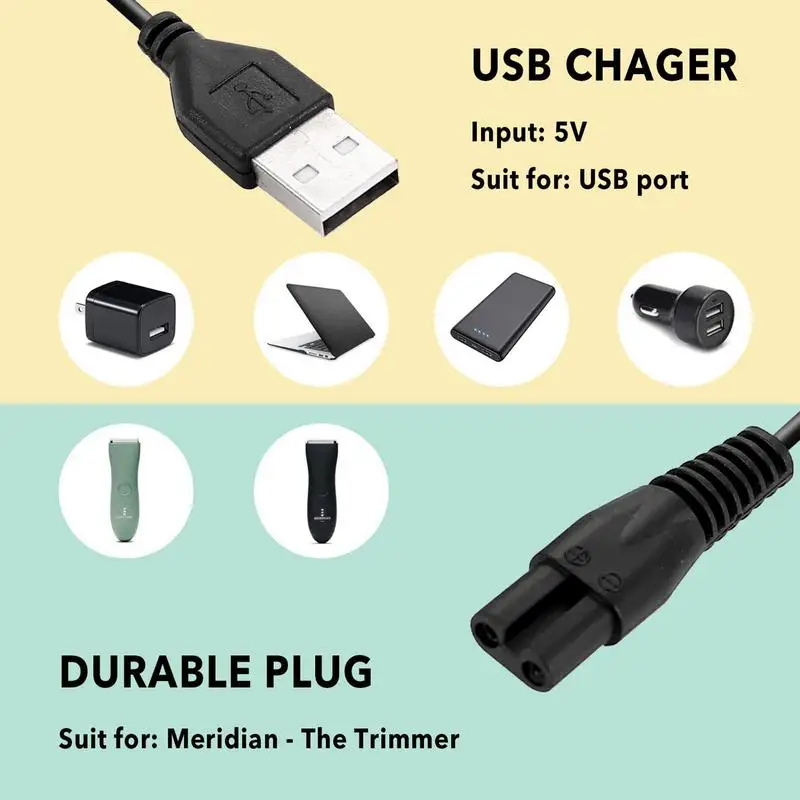USB Charging Cable Power Cord Charger Wire for Meridian Grooming Electric Shavers Electric Trimmers Replacement Charging Supply