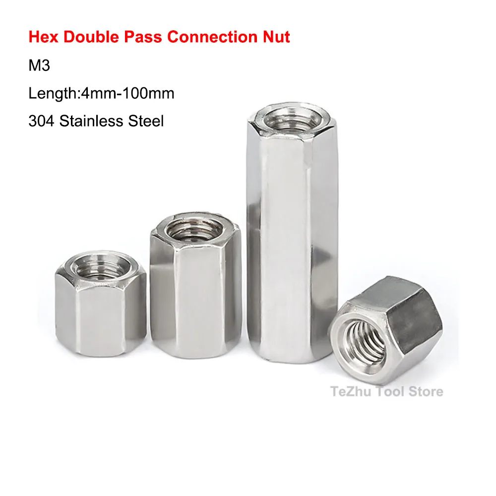 

M3 304 Stainless Steel Hexagonal Double Pass Stud Connection Nut Fitting Hex Screw Cap Isolation Post Support Length 4mm-100mm