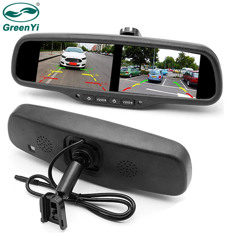 

GreenYi 4.3 Inch Dual HD 800*480 Display Screen Car Rear View Parking Mirror Monitor with 4 Video Inputs Original Bracket