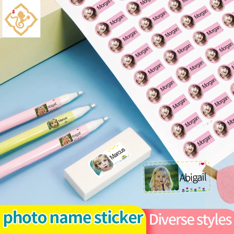 Name photoTag Sticker Customize Stickers Waterproof Personalized Labels Children School Stationery office Water variety