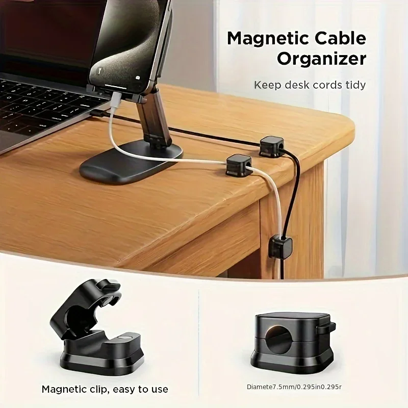 6pcs Magnetic Cable Organizer Holder Desktop Hidden Cord Clips Reusable Wire Storage Gadgets for Home Office Cables Management