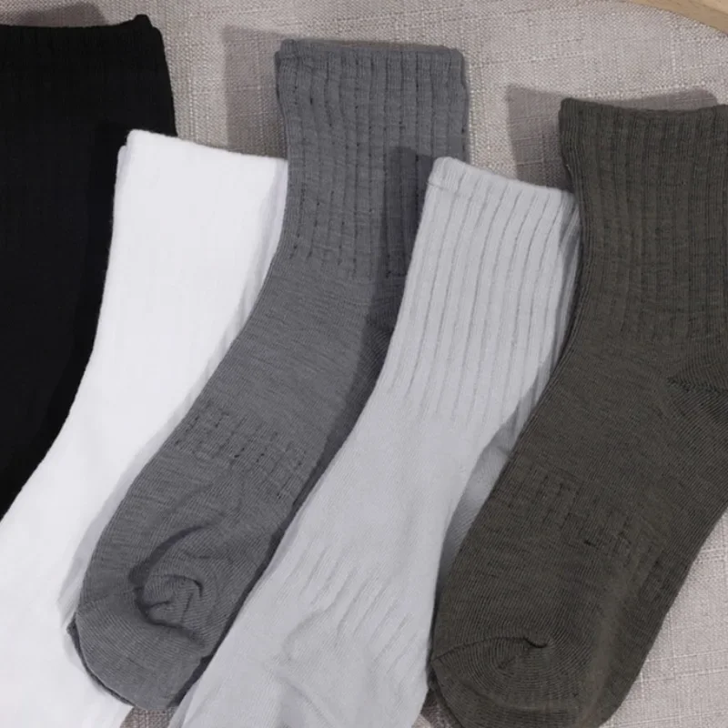 Men Warm Cotton Sock Black Grey White Foot Protection Middle Tube Socks Autumn Winter Man Running Cold Resistant Elastic Hosiery