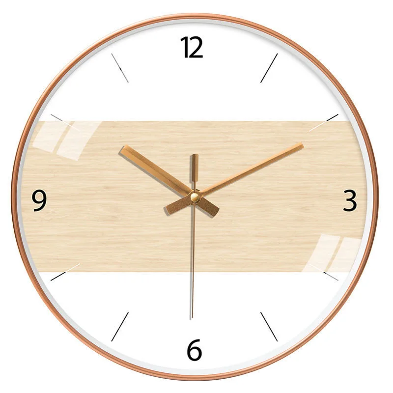 Wood Grain Simple Black Punch-free Wall Clock Golden Mute Cartoon Glass Clock Color:138J;Sheet Size:10 Inch (25cm)