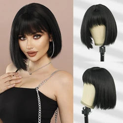 Fashion Natural Straight Hair Short Bob Wig for Woman Synthetic Glueless Shoulder Length Comic Bangs Wigs for Daily Use