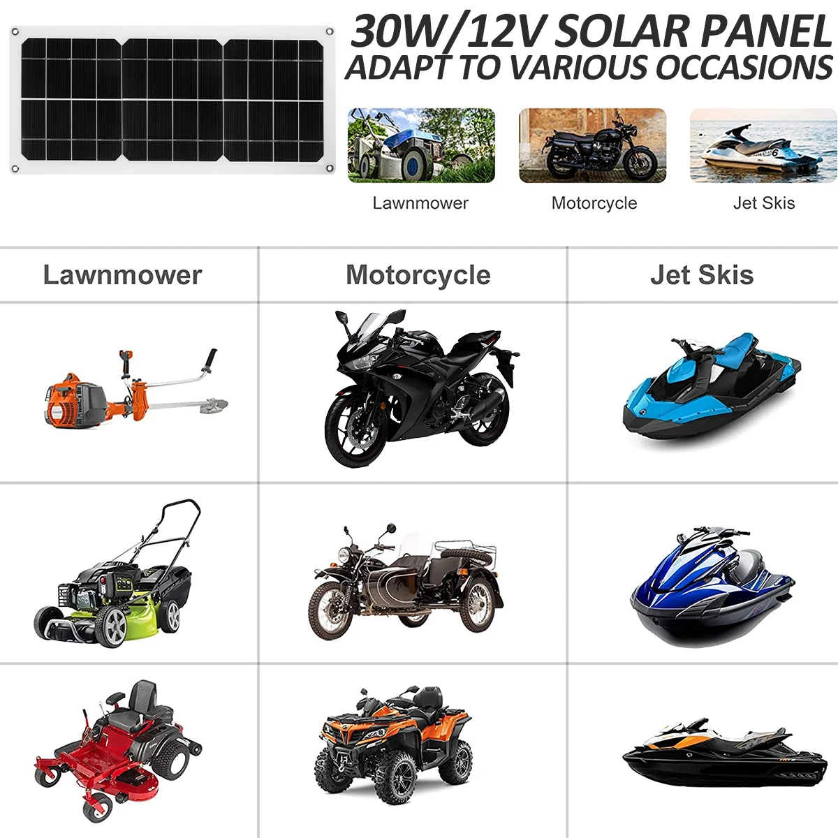 30W Solar Panel 12V Waterproof Solar Cell Portable Charge Phone RV Car MP3 USB Charger Outdoor Battery Supply Suction Cups