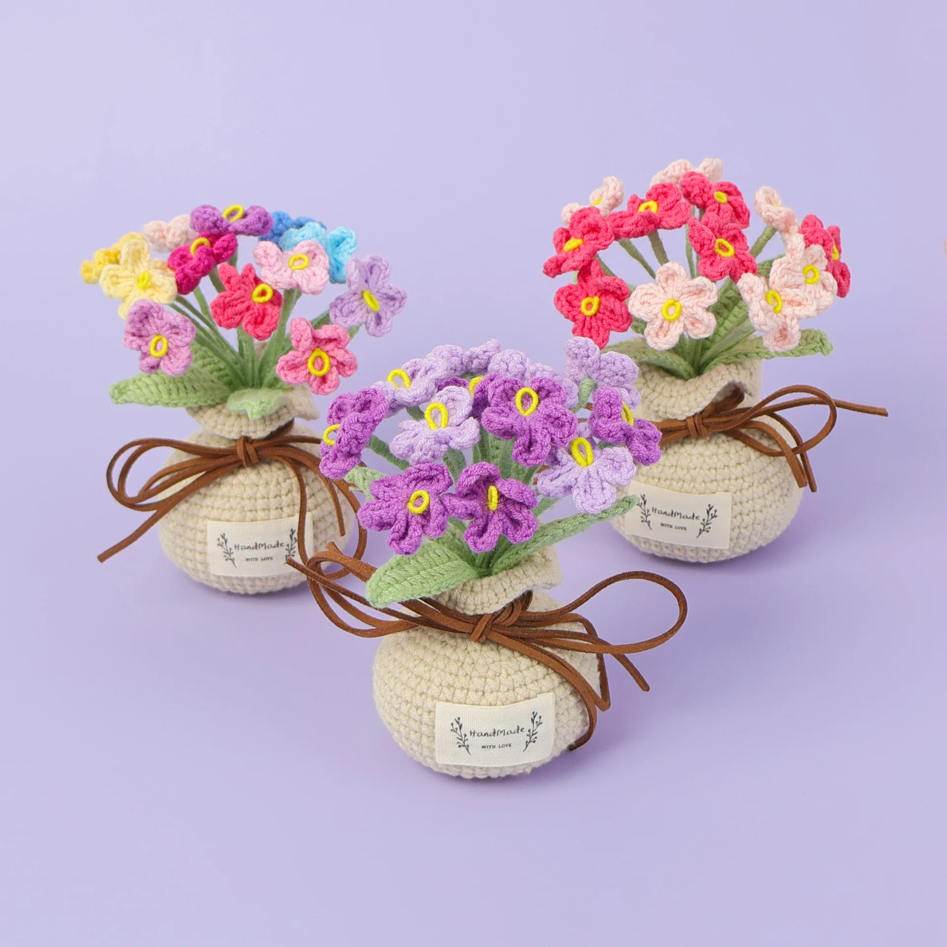 Niedlicher Handgewebter Blumentopf Gehäkelter Blumentopf Schreibtisch-Deko Künstliche Blumen Geschenke für Freunde Foto-Requisiten