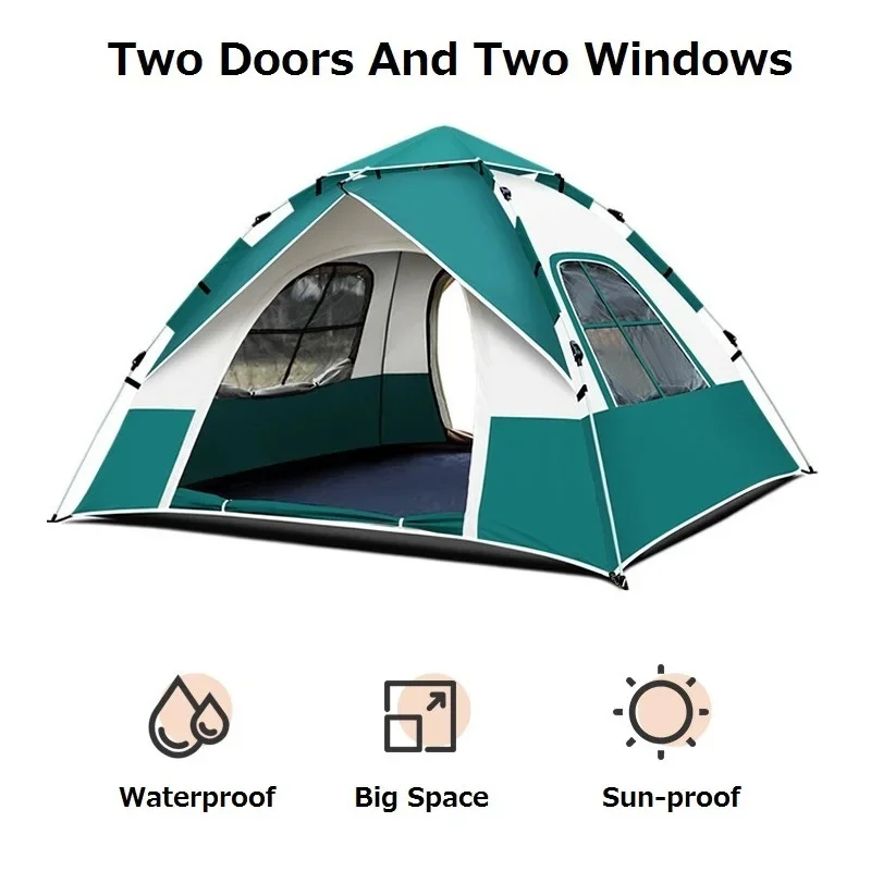 New Automatic Camping Tent 3-4 Person Outdoor Big Space Hiking Travel Beach Tent Waterproof Sun-proof 3 Season Backpacking