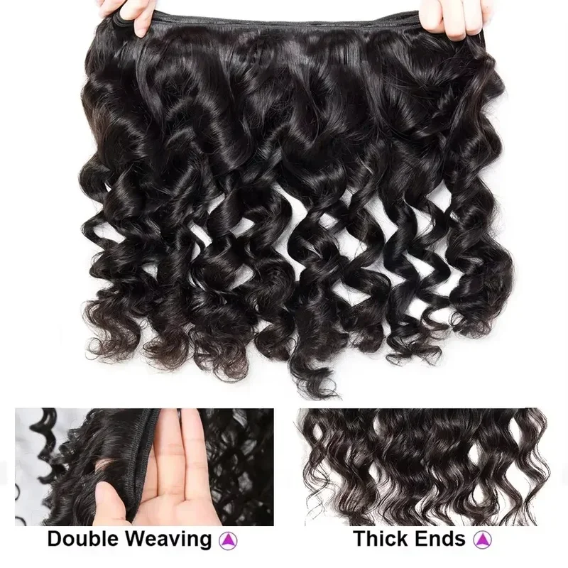 250 Density Deep Wave Human Hair Bundles 42 Inch - 1/3/4 Pcs Pack Natural Color Silky Soft No Tangle Thick Voluminous 100%