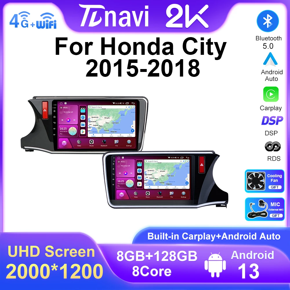 

2K Screen 10“ Android 13 For Honda CITY 2015 2016 2017 2018 Car Multimedia Stereo Player Navigation GPS Radio 4G LTE WIFI Unit