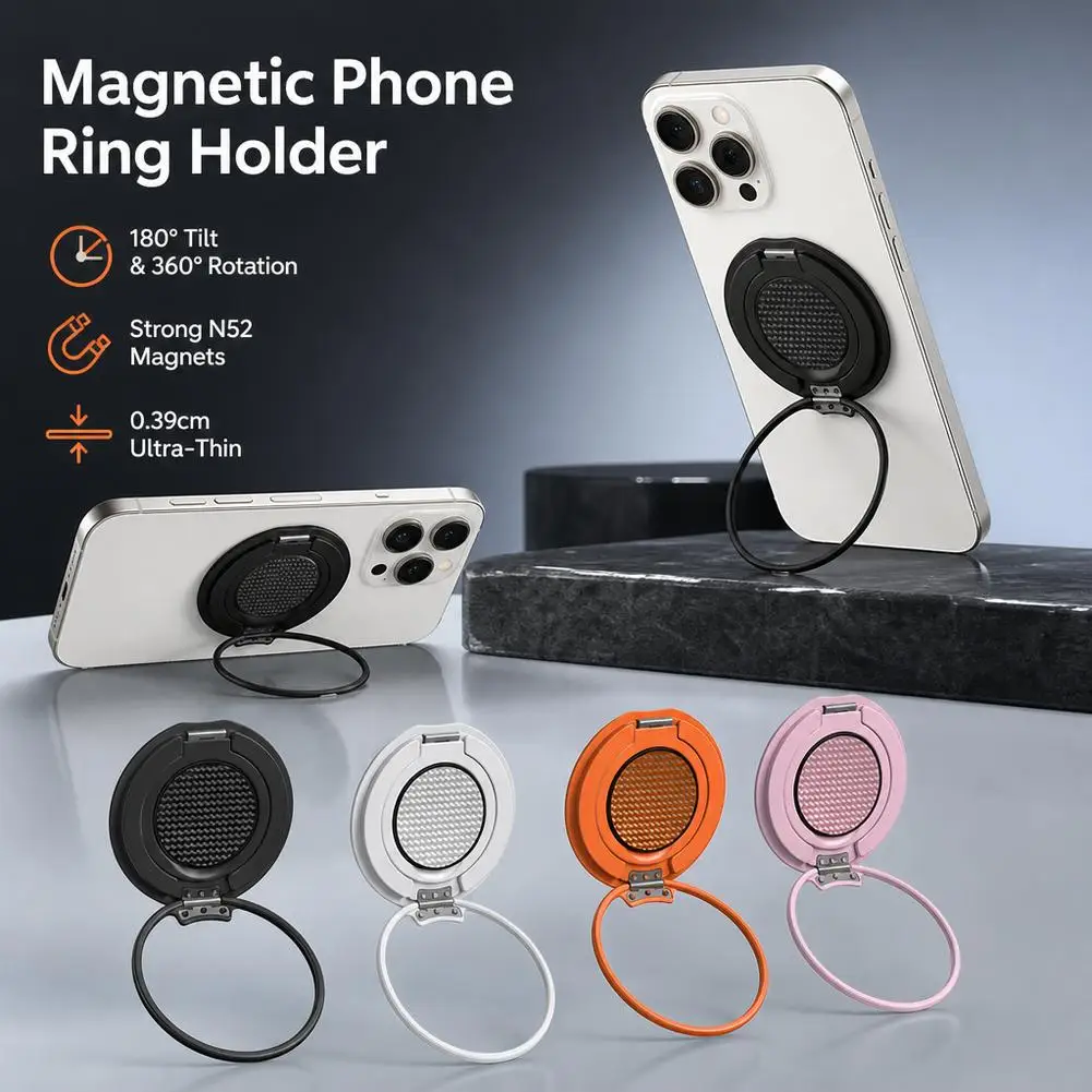 Versatile Magnetic Aluminum Phone Stand with 360° Rotating Ring Grip