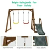 Wood Swing Set for Backyard, 2 in 1 Outdoor Swing Set with Slide, Climbing Rope Ladder Kids Backyard Playset 6