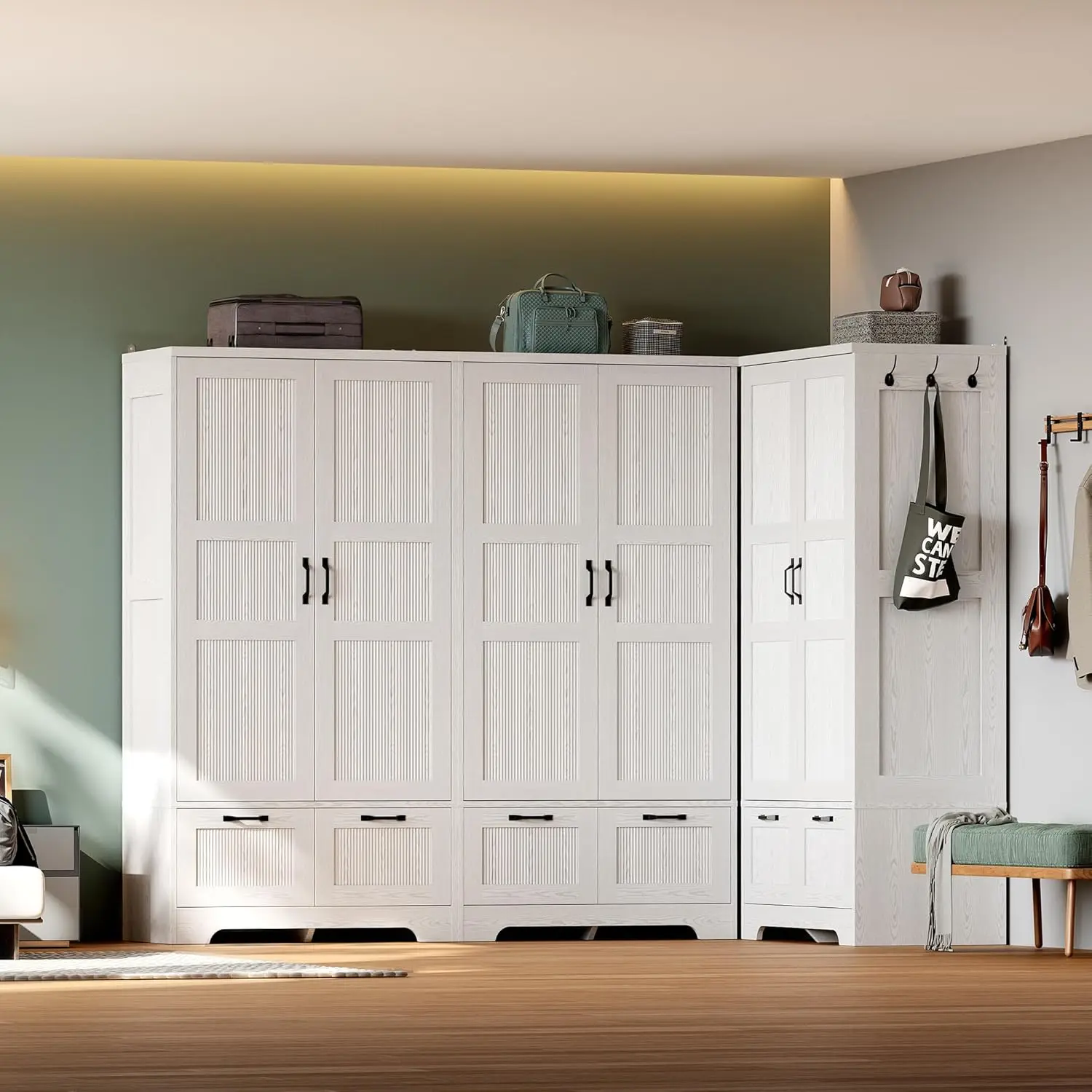 Armoire Wardrobe Closet, 71" H Wooden Clothing Storage Cabinet with 2 Doors and 2 Drawers, Bedroom Freestanding Wardrobe