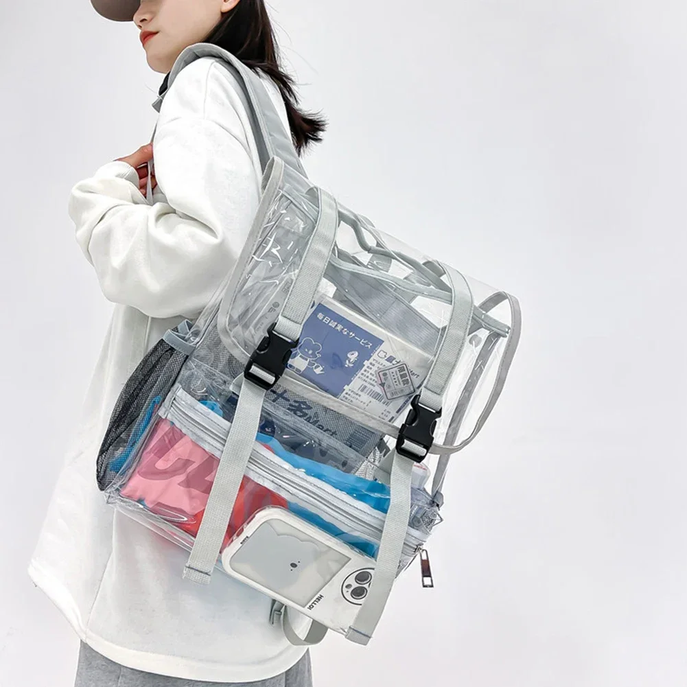 

Transparent PVC Laptop Backpack Fashion Travel Bookbags Waterproof Large Capacity See Through Solid Clear for Teenage Boys Girls