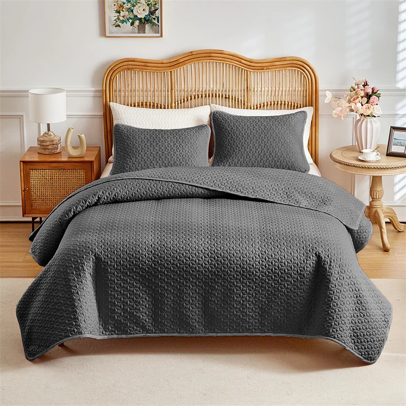 3-teiliges Bettdecken-Set aus reinweißem, gestepptem Polyester mit Kissenbezügen – ultraweiche, gesteppte weiße Tagesdecke – Detail 14