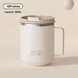 480ml Double Wall Insulated Stainless Steel Coffee Mug with Lid - Portable and Leak - Proof Design - 480ML (Beige)