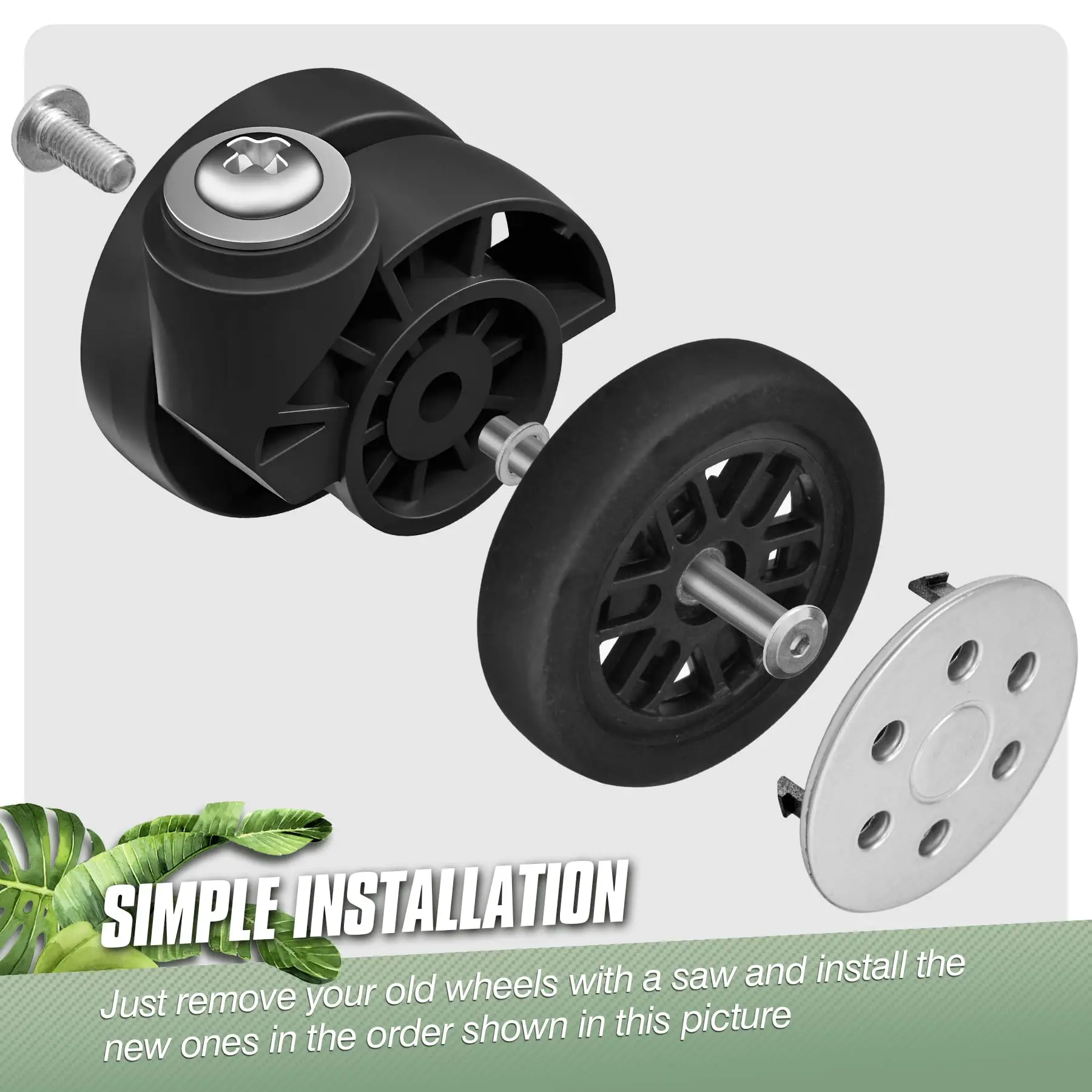 8Pcs Sliver Luggage Wheels W/H Screw Replacement Wheel for Suitcase Wear-resistant Trolley Repair Wheel 60mm Axles Caster Parts