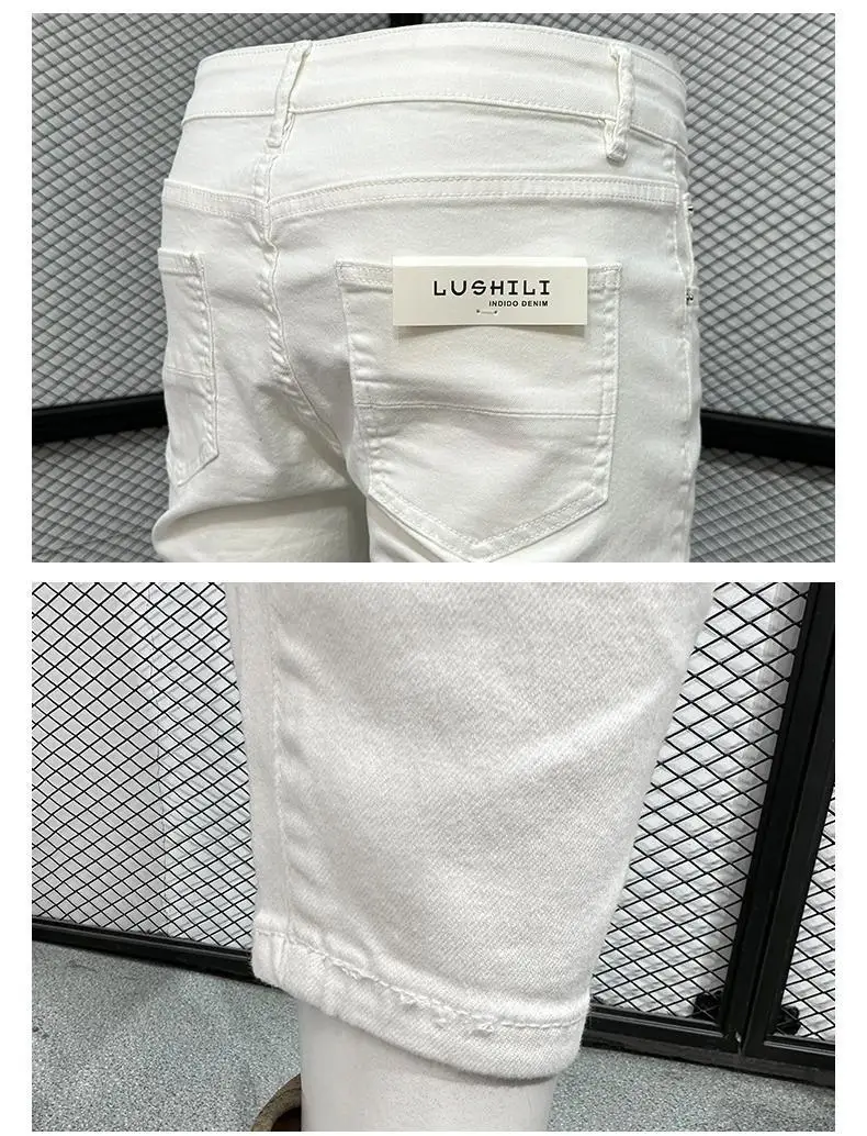 White Scratched Jeans Men's Spring and Autumn 2026 New Trendy Brand Slim-fitting Pants Fashion Ripped Pants Pantalones Hombre 6