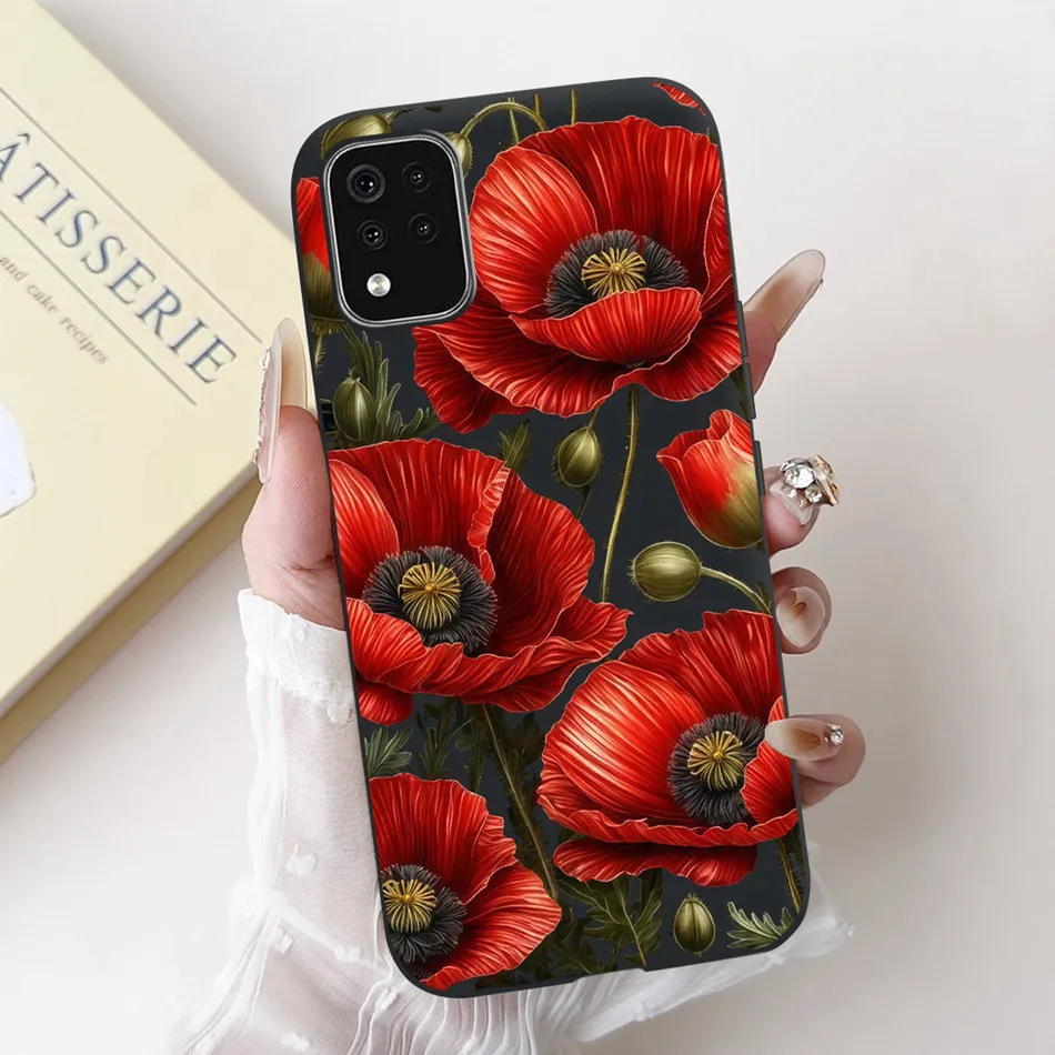New Cute Cartoon Floral Phone Case, Black Silicone Soft Cover
