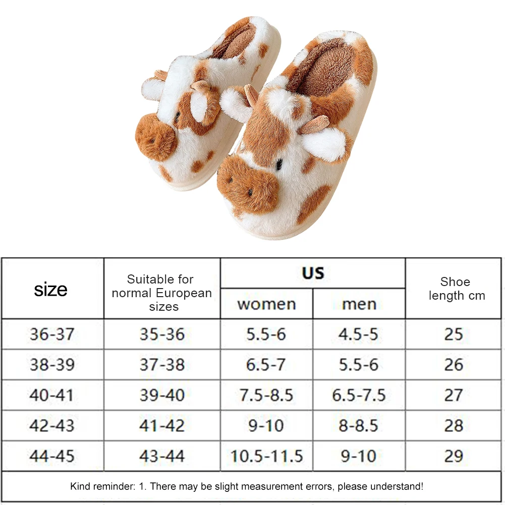 Women's Slippers Winter Warm Cute Milk Cow Slippers Closed Toe Non Slip Furry House Shoes Women Home Soft Plush Slippers