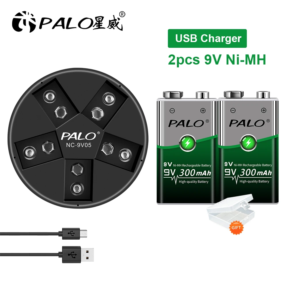 Palo 9V Caricabatteria Per 9V Nimh Batteria Ricaricabile Agli Ioni Di Litio Con 6F22 9V Batteria Ricaricabile Ni-Mh 9V Batteria