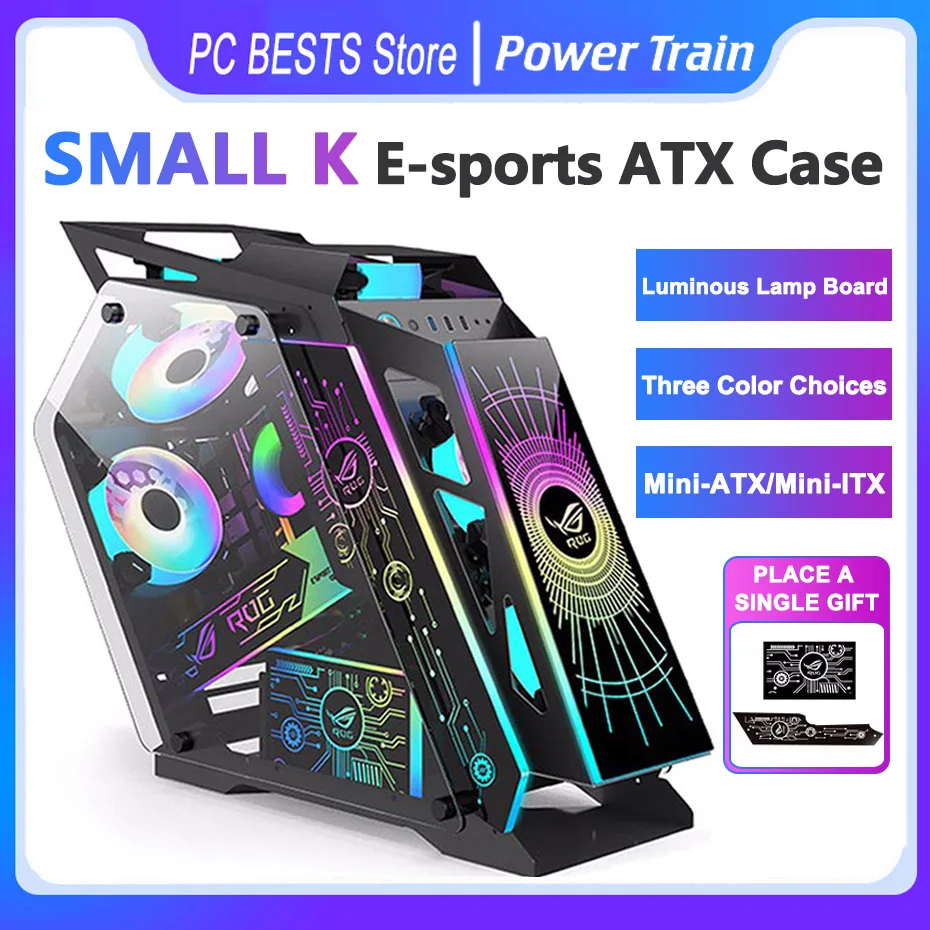 Power Train Small K E-Sports Computer Case Open Type Sided Glass Support M-Atx Mini-Itx Mainboard 240 Water Cooler Game Chassis