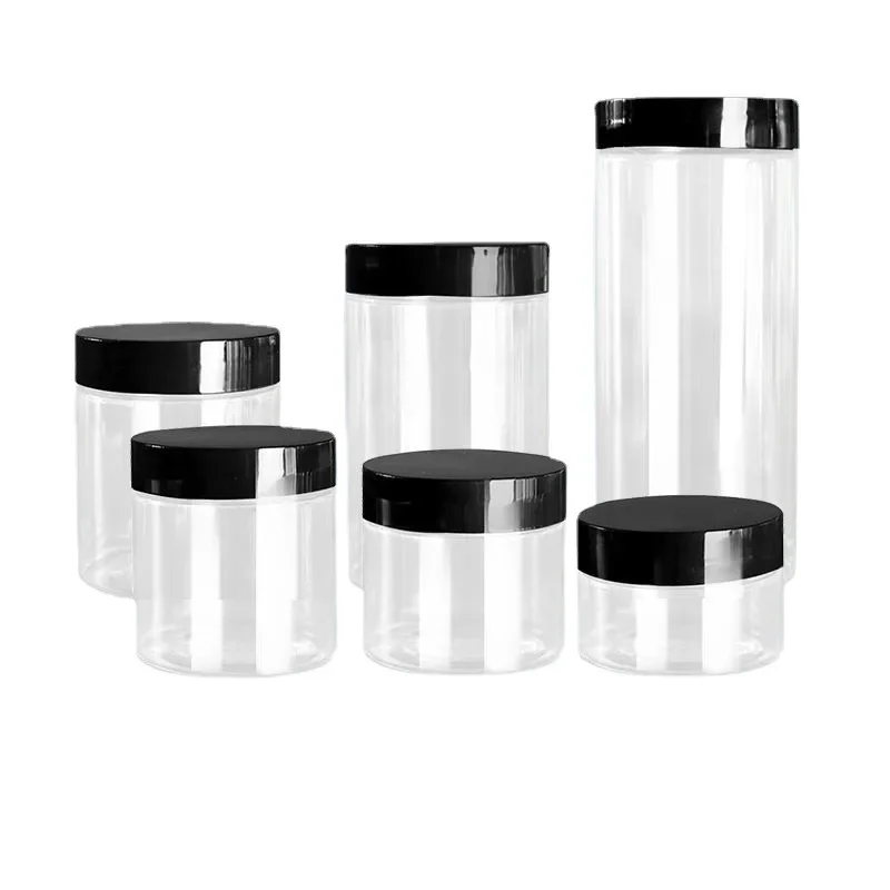 150~1000ML Black Cap Transparent Lid Cover Clear Empty Packaing PET Plastic Jar Pot Container Bottle 1pc simple transparent plastic name card cover bank card holder clear bank credit card holders id badge holders accessories