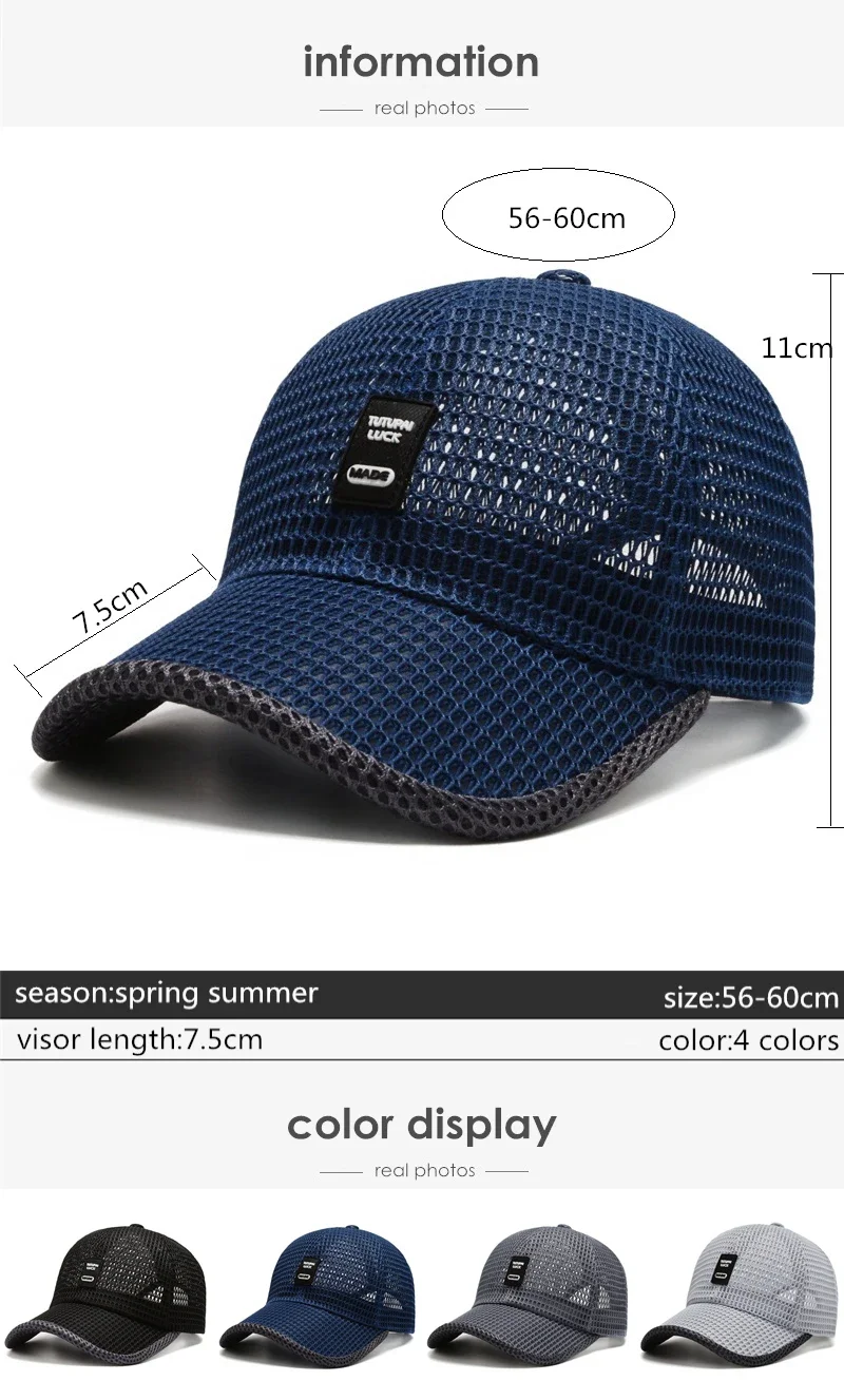 Sommer-Baseballkappe mit UV-Schutz, Sonnenschutzkappe, atmungsaktives Mesh, Outdoor-Wander- und Angelkappe, verstellbare Snapback-Sonnenkappe – Detail 5