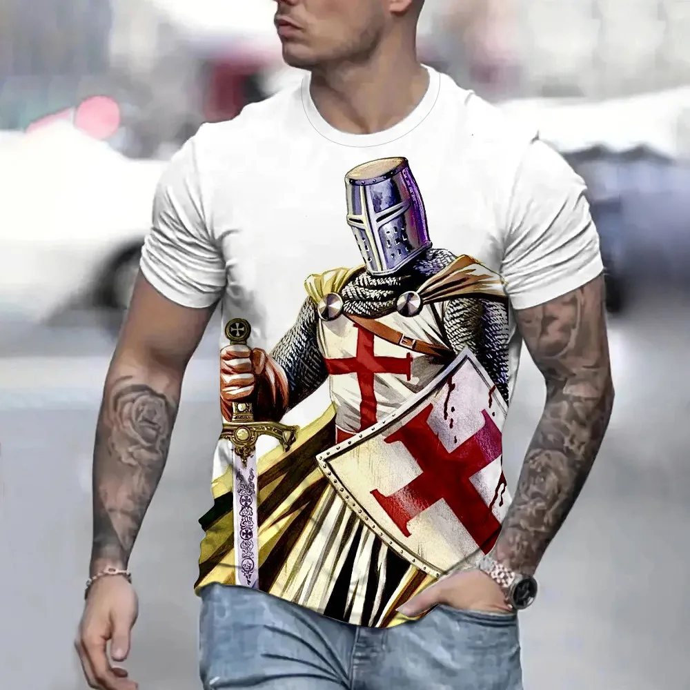 

Summer Retro T-shirt Knights Templar Print T Shirts 3D Print Men's T-shirts Casual Streetwear Couple Tees Short Sleeve Tops 6XL