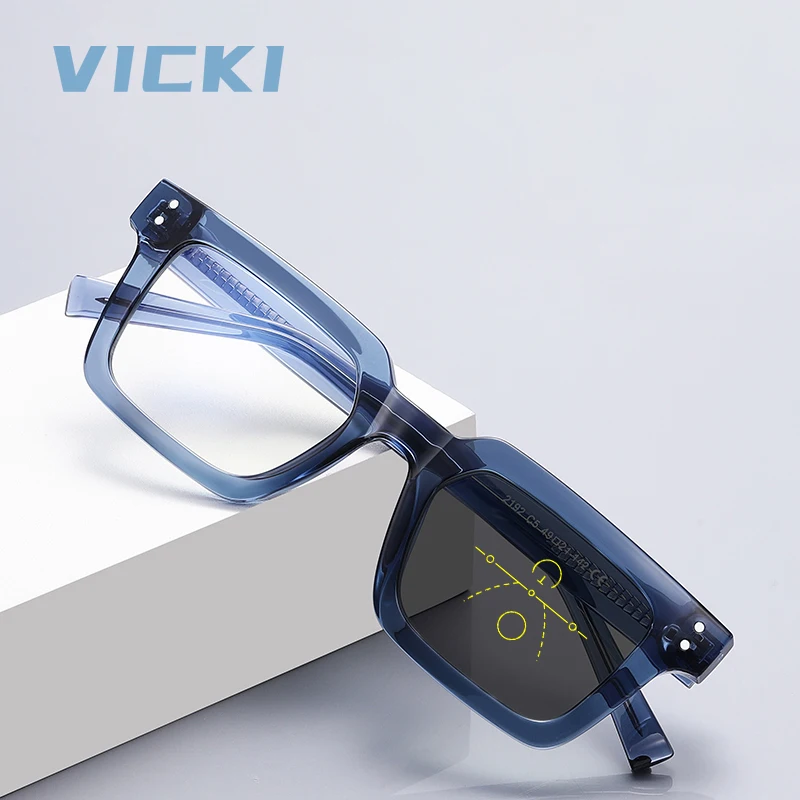 

VICKI Simple Classic Square Design Progressive Eyewear Anti-Blue Light Photochromic Customizable Prescription PFD2192