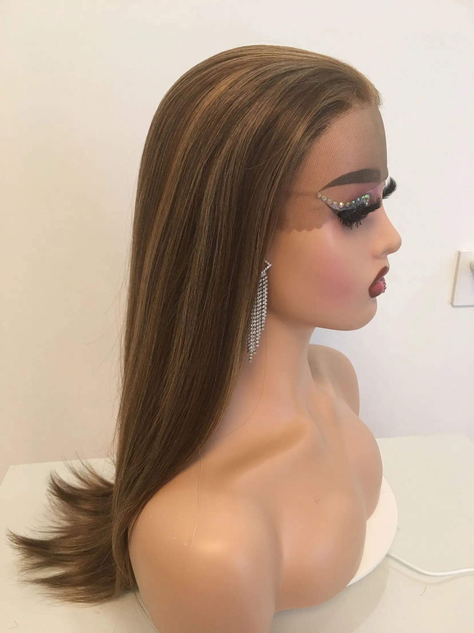 Premium 28&rdquo;ash blonde with dimension and a light brown/dark blonde human hair seamless EUROPEAN LACE WIG,jew lace wig