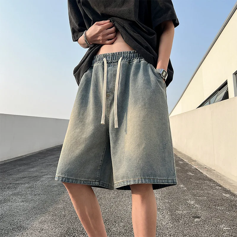 2024 fashion Summer New Trendy Versatile Casual Washed Denim Short Pants for Men Denim shorts men's clothing