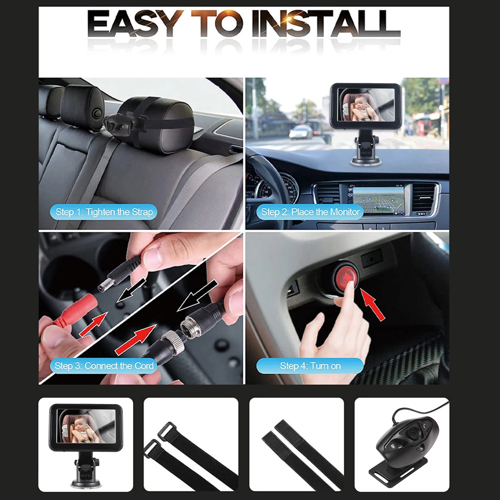 Baby Car Monitor 1080P High Definition Monitor Camera for Baby Rear Facing Seat 150&deg; Wide View Night Vision Car Mirror Camera