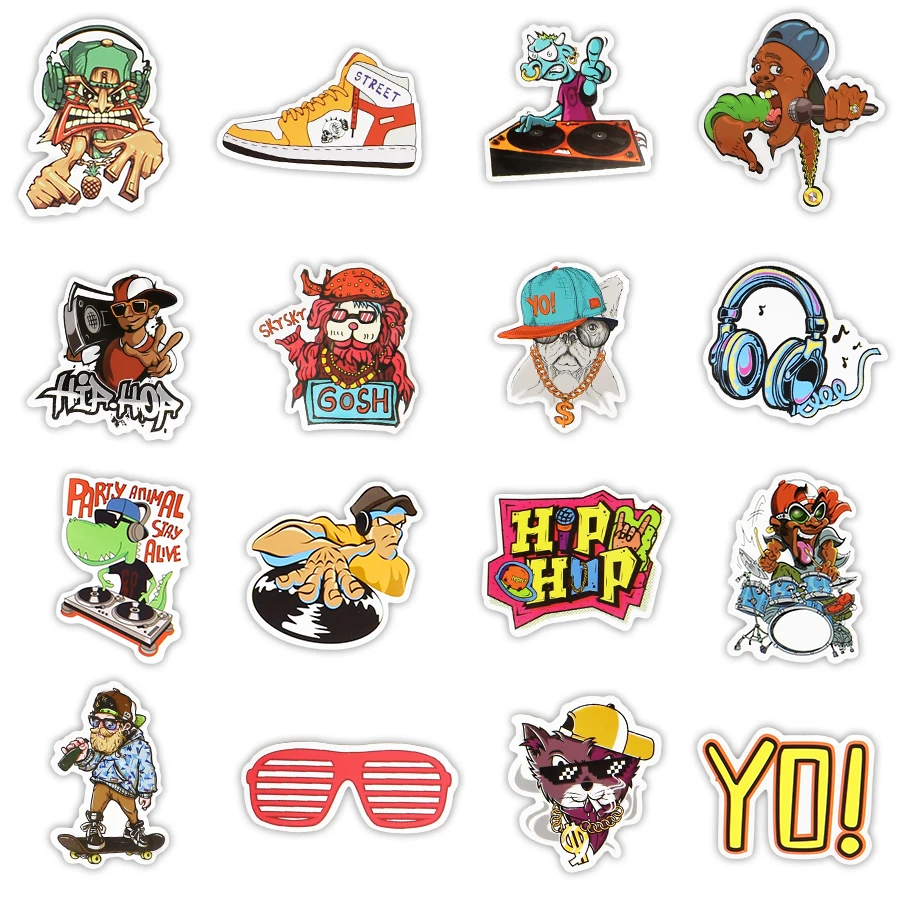 50 PCS Hip Hop Sticker Cool DJ Rap Stickers Decal Graffiti Rock Vinyl Stickers Pack for Kids DIY Bike Laptop Skateboard