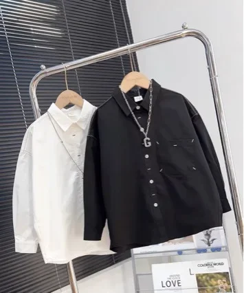 Boys' Artistic Style Pure Color Shirt Jacket Short Trendy Children's Spring Hot Sale Of The Season New Fashionable Top Quality C