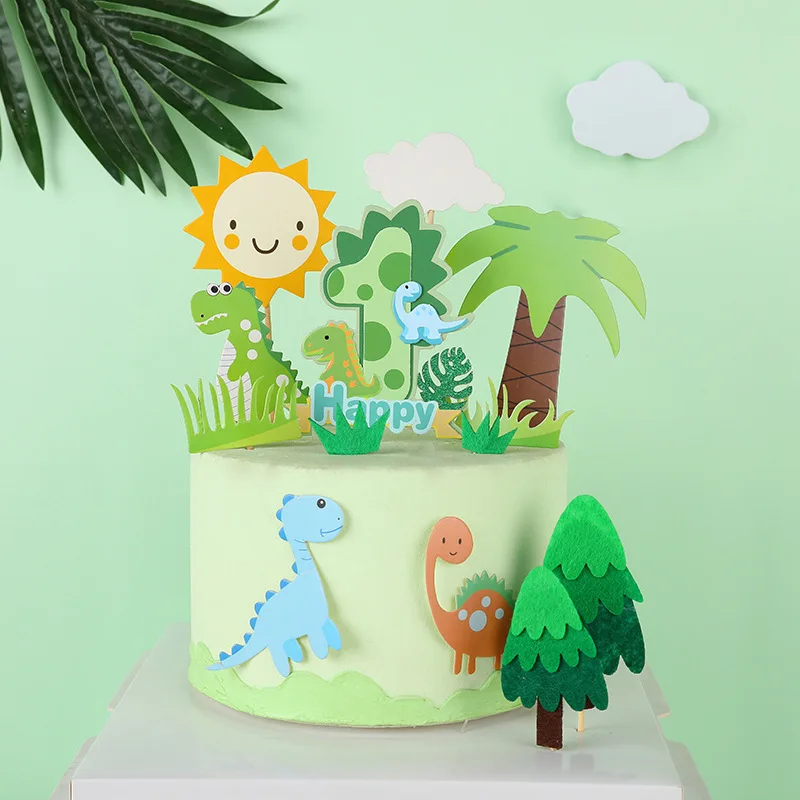 0-9 Numbers Cake Topper Happy Dinosaurs Baby Kids Happy Birthday Wedding Anniversary Party Cake Decor DIY Baking Cupcake Flags