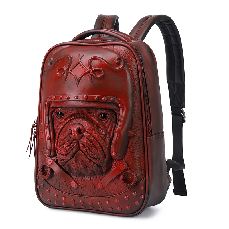 

Fashion 3D Embossed Pug Dog Backpack bags for Women unique Girls Cool Schoolbag rivet whimsical Laptop computer bag mochila