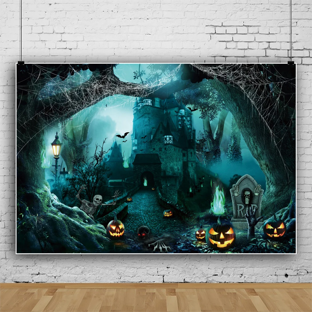 

Halloween Night Forest Backdrops For Photography Pumpkin Castle Bat Baby Portrait Photographic Background Photo Studio Photocall