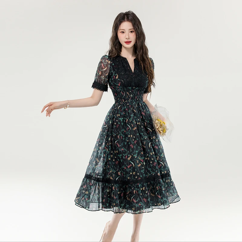 Women Designer Dress Lace Patchwork Floral Print A Line Midi Long Casual Dress Puff Sleeve France Chic Dresses Retro - AliExpress 200000345 Women Designer Dress Lace Patchwork Floral Print A Line Midi Long Casual Dress Puff Sleeve France Chic Dresses Retro - AliExpress 200000345