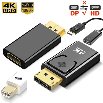 4K 디스플레이포트-HDMI 호환 어댑터 변환기, 디스플레이 포트 남성 미니 DP-여성 HD TV 케이블 PC TV 케이블용 비디오 어댑터