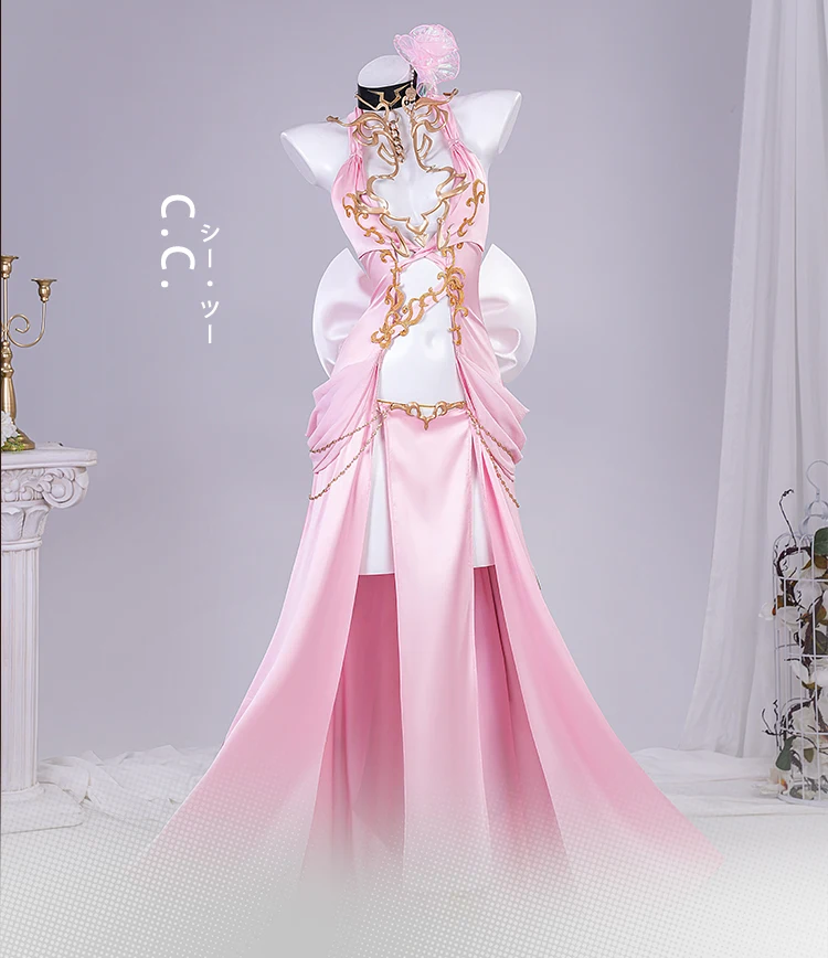 Code Geass C.C. Cosplay Kostüm Perücke Rosa Dress Uniform Halloween Party für Erwachsene Frauen 1