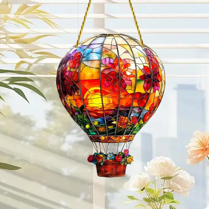 Hot Air Balloon Sun Catcher 2D Acrylic Wall Mount Multicolored Decor Indoor Window Decoration Art Ornament For Home Car Interior