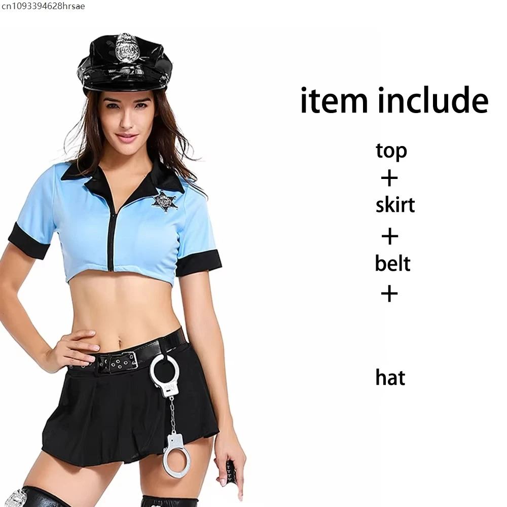 Women Halloween Carnival Police Officer Female Uniform Set Sexy Ladies Exotic Cop Policewomen Lingerie Costume