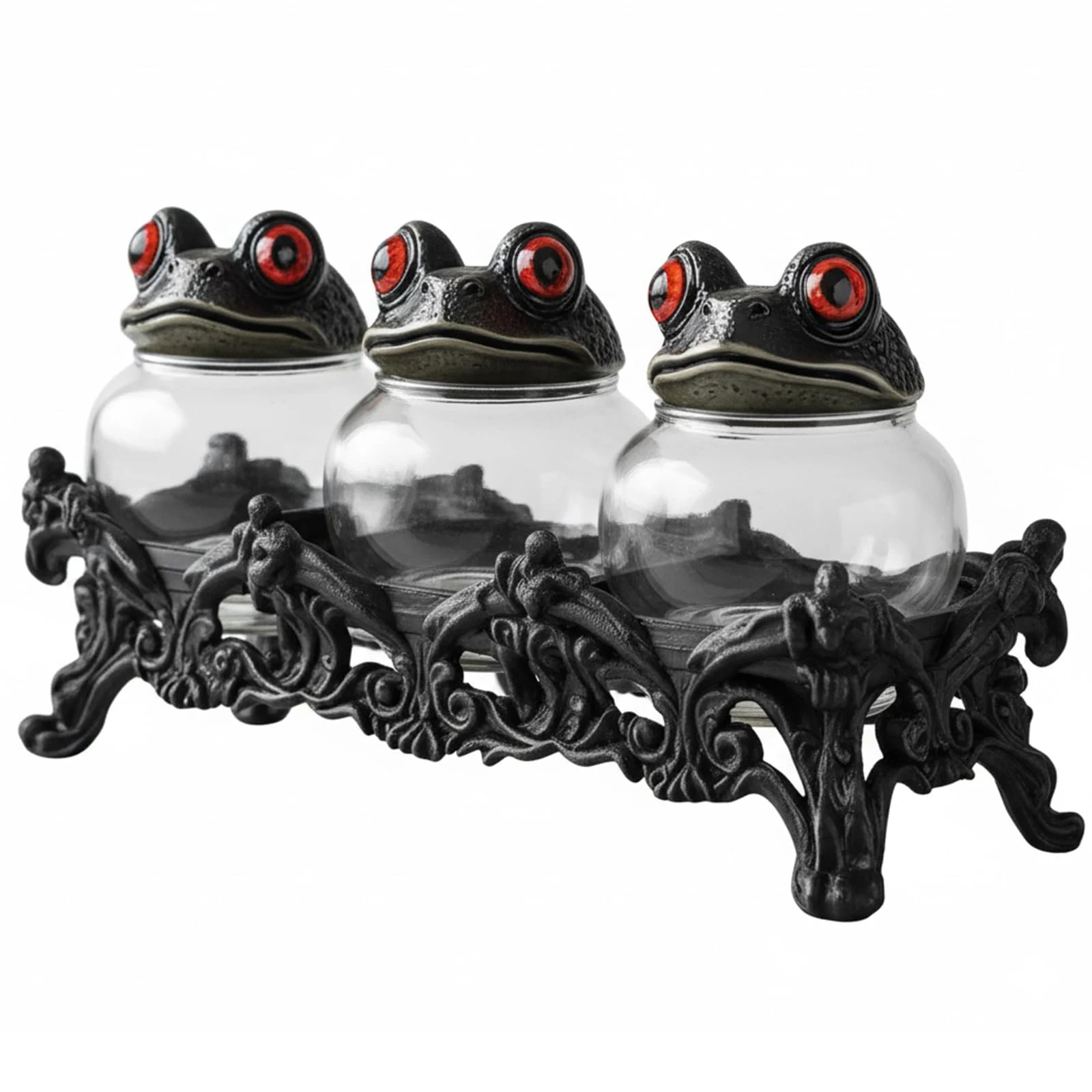 Handgemaakte Witchy Frog Apotheker Kruidenpotjes Kruidencontainers Unieke Vintage Potten met Kikker Deksels 3-delige Kikker Kruidenpotje Set