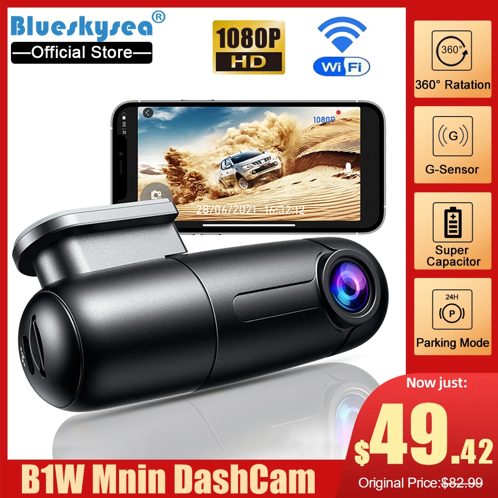  Small WiFi Dash Cam Camera for Car, Blueskysea B1W Mini Vehicle  Video Driving Recorder 360 Degree Rotatable Lens 1080p 30fps G-Sensor Loop  Recording : Electronics