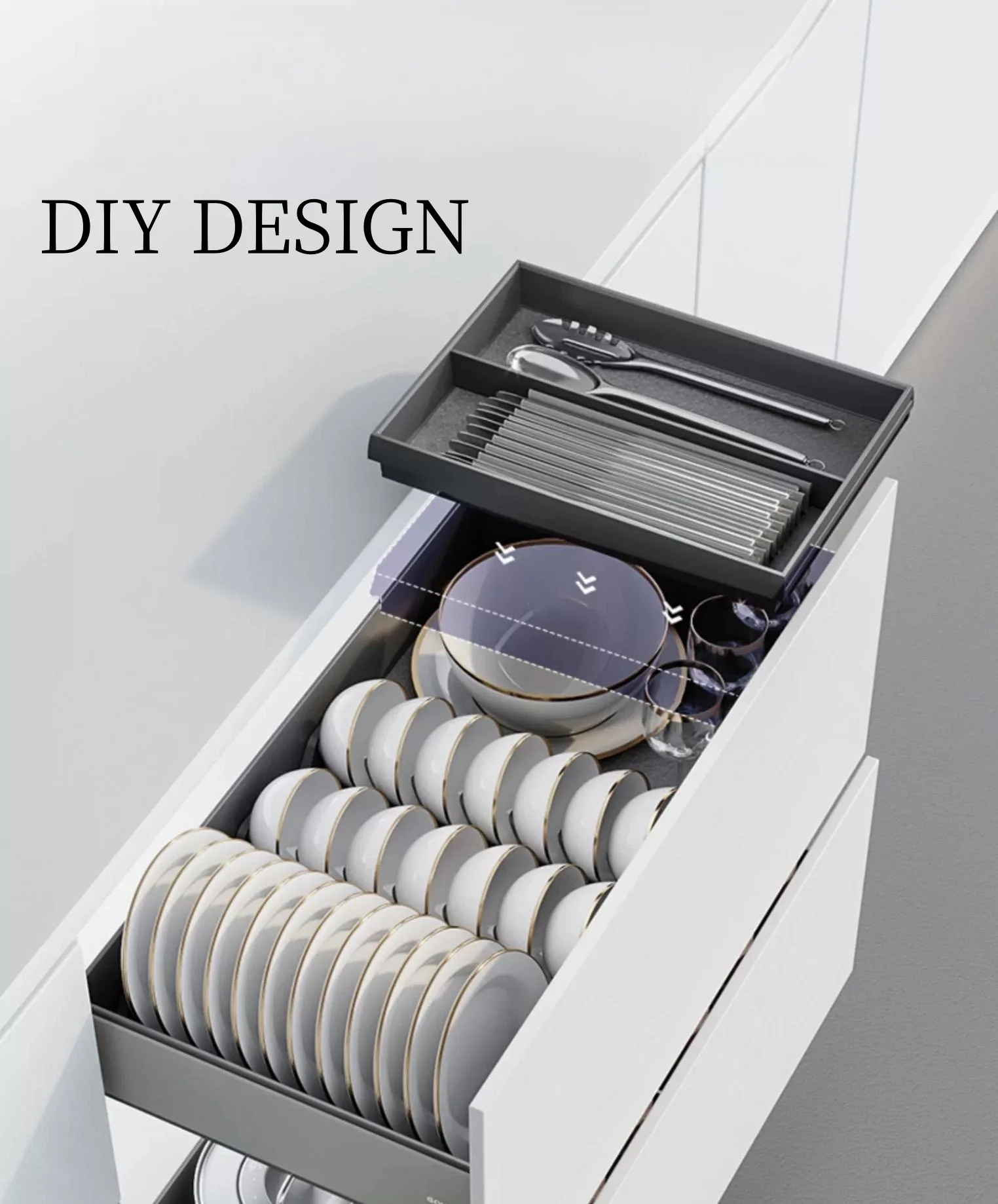 Goldmine Aurora 2-drawers Combination Cabinet Pullout Organizers Soft Close Pullout Baskets Dishes Pots Cabinet Storage Drawers