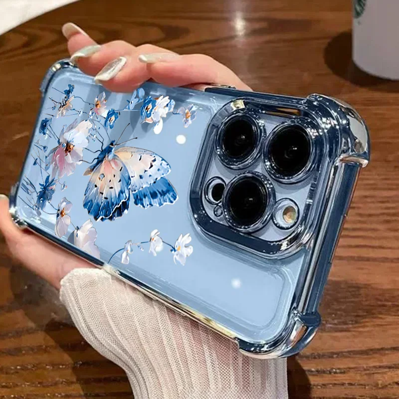 Elegant Flower Butterfly Plating Shockproof Phone Case Cover