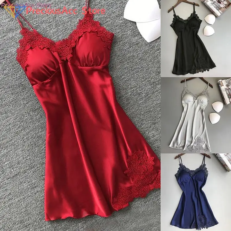 Women Nightgowns Sexy Nightwear Lace Patchwork Camisola Lingerie Nighty Wedding Silk Dress Sleep Wear Nightdress Clothes