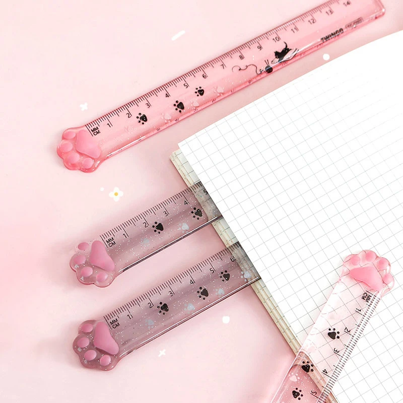 15cm Cute Cat Paw Straight Rulers Kawaii Stationery Measuring Ruler Drawing Tool School Office Supplies Planner Accessories brassiness metal ruler double scale 15cm 6 inch digital straight measuring drawing tool rulers for school office stationery